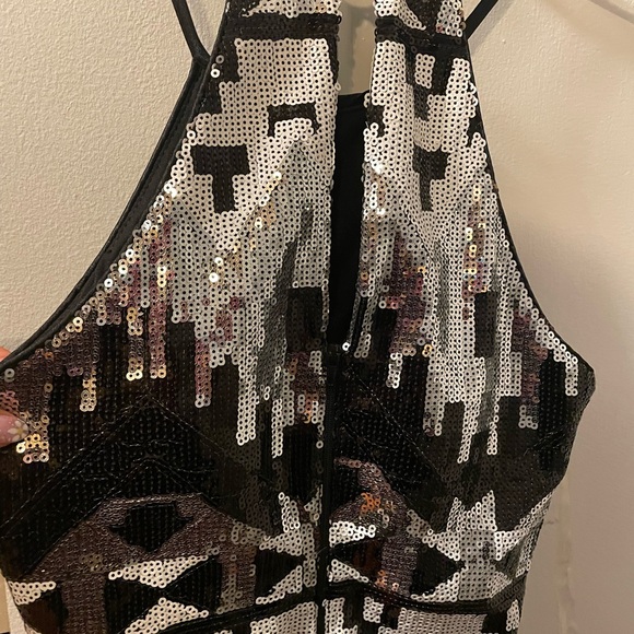 My Michelle Black and White Halter Bodycon Mini Dress